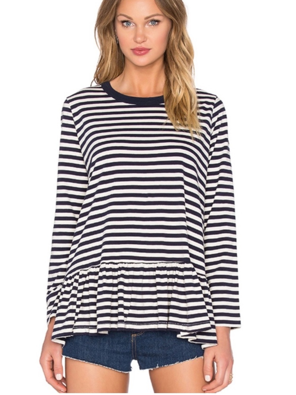The GREAT Striped Peplum Long Sleeve Top Size 1 Small Nautical Coastal Cotton